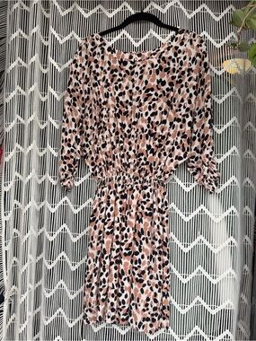 Fate Pink Leopard-Print Midi Dress with Elastic Waist